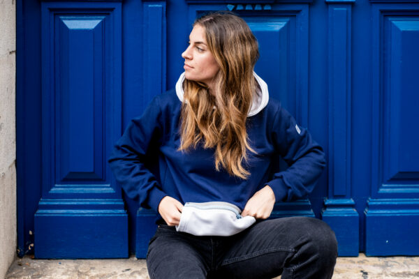 Sweat "INDUS" mixte Bleu Marine + Capuche & Poche Gris Clair – Image 2